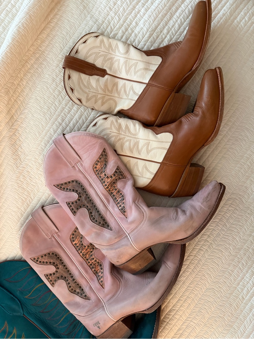 VINTAGE Frye “Blush” Leather Western Heeled Boots with Studded Insets - Picture 3 of 4